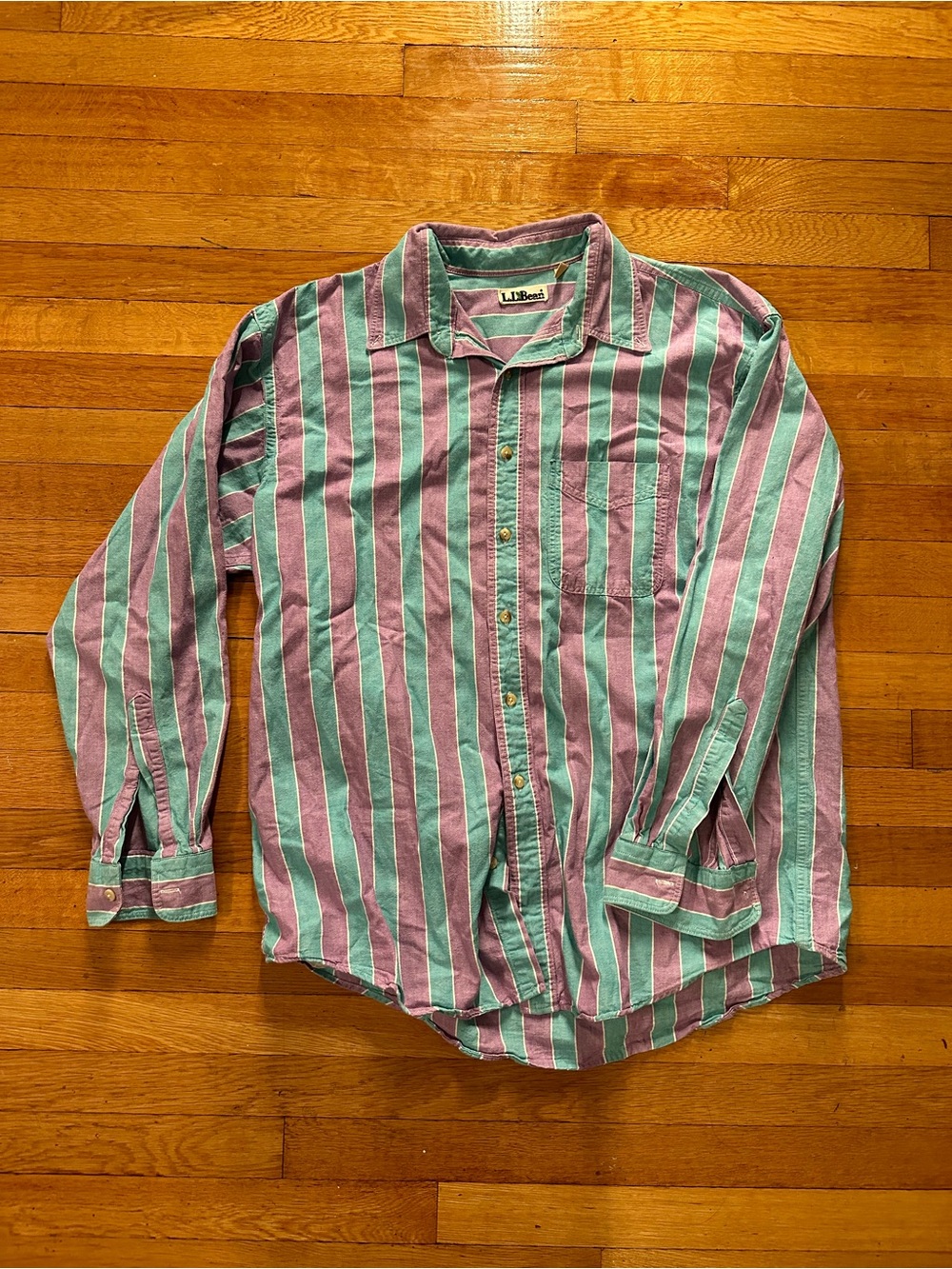 L.L. Bean Men's Multicolor Striped Button-Down Zack Morris 90s Shirt Large Pink
